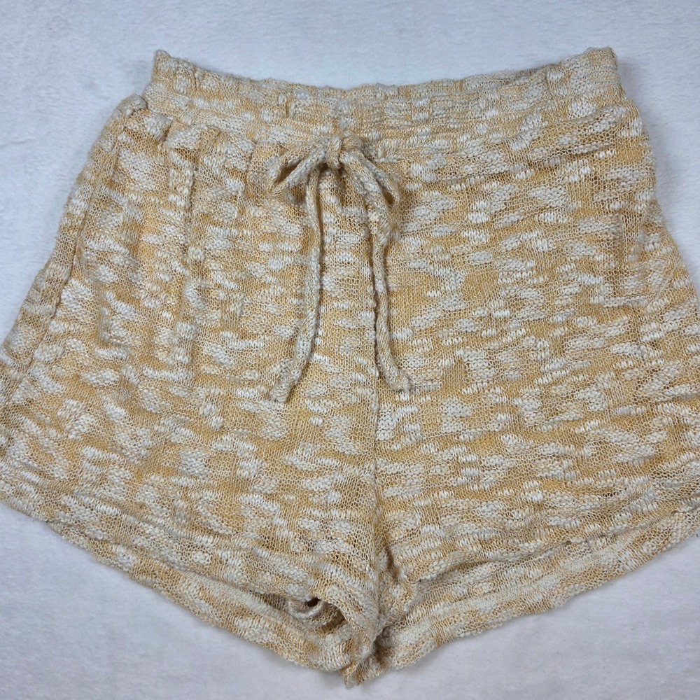 Illa Illa Yellow White Textured Knit Drawstring Shorts Small IM5876-P
